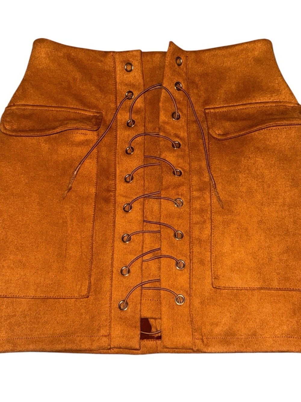 Suede Lace-Up Mini Skirt in Rust